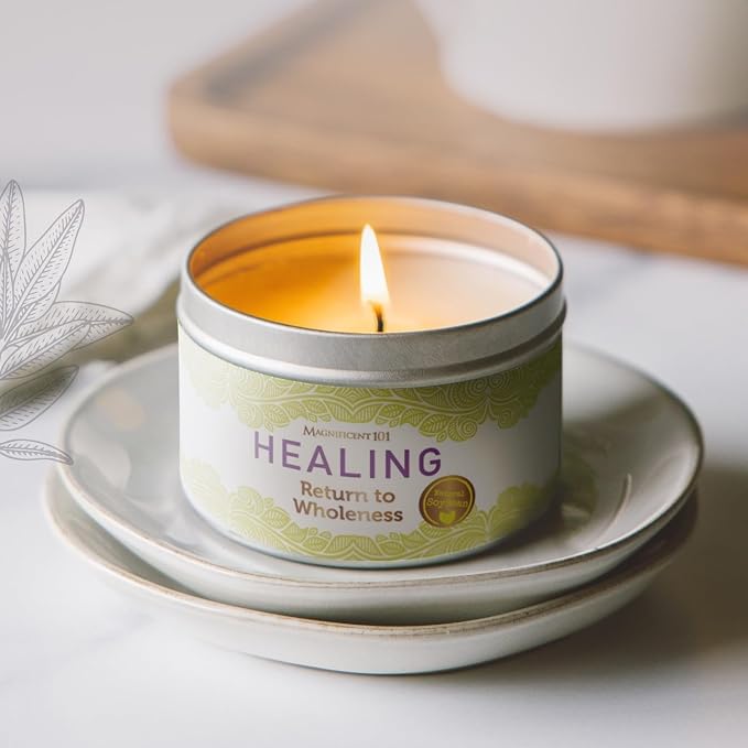 MAGNIFICENT 101 Healing & Manifestation Smudge Meditation Candle - 6 Oz Red Soy Wax - 35-Hour Burn - Infused with Palo Santo, Sandalwood, Sage & Lavender Oils - Aromatherapy Candle