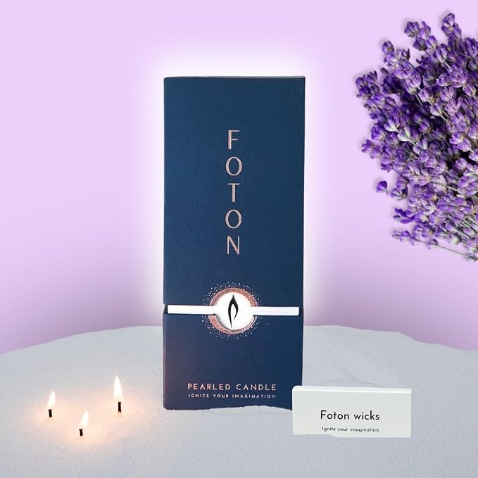 Foton Pearled Candle 18 Oz - Lavender Love Scented Non Toxic Luxury Long Lasting Powder Candles up to 120 Hours - Refillable Candle Sand with 30 Wicks for Candle Making