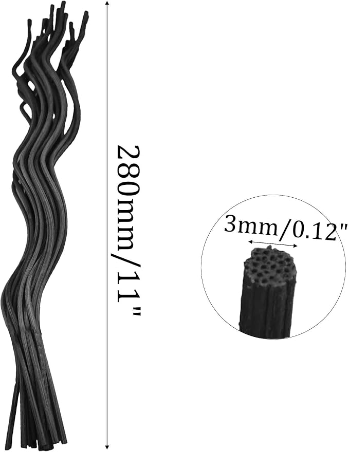 20PCS 11 inch Wavy Reed Diffuser Sticks, Rattan Fragrance Refill Sticks for Home and Office Aromatherapy (Black)
