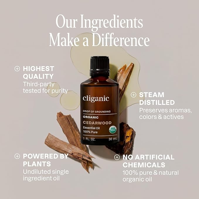 Cliganic Organic Cedarwood Essential Oil - 100% Pure Natural for Aromatherapy Diffuser | Non-GMO Verified