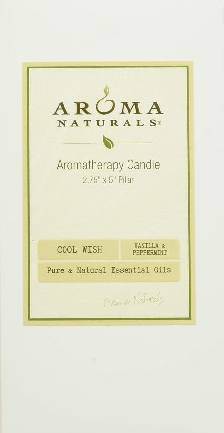Aroma Naturals Holiday Essential Oil Vanilla & Peppermint Scented Pillar Candle, Cool Wish, 2.75 inch x 5 inch