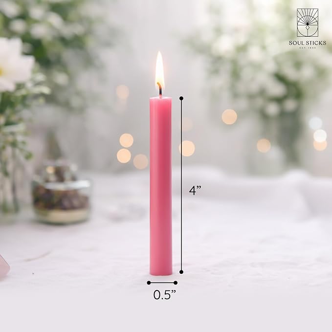SOUL STICKS Friendship Magic Spell Chime Taper Candles 20 Pack - Ideal for Altar, Rituals, Ceremonies, Meditation Pink Taper Candle for Witchcraft Supplies, Wiccan Supplies, Candles Clearance