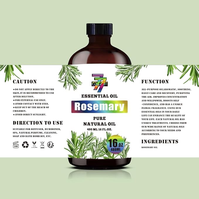 Rosemary Essential Oil, Rosemary Oils, for Diffuser, Office, Humidifier, DIY Candles, Soap, Cleaning, Home, Yoga, Gift, Essential Oil, GV77ZF Rosemary Fragrance Oil - 16 fl oz (480 ml)