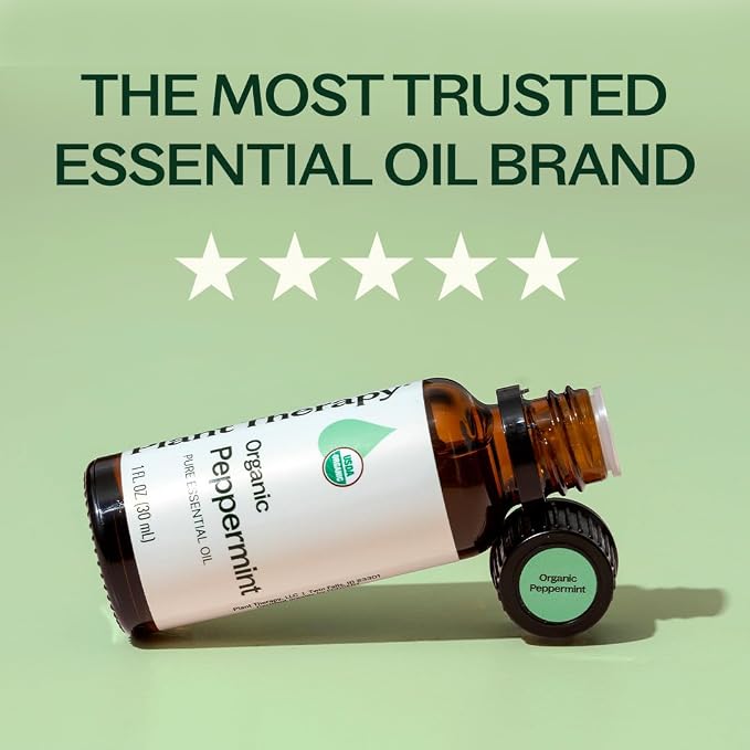 Plant Therapy Organic Peppermint Essential Oil 10 mL (1/3 oz), 100% Pure, Undiluted, USDA Certified Organic, Undiluted, Natural Aromatherapy, for Neck Tension and Muscle Discomfort