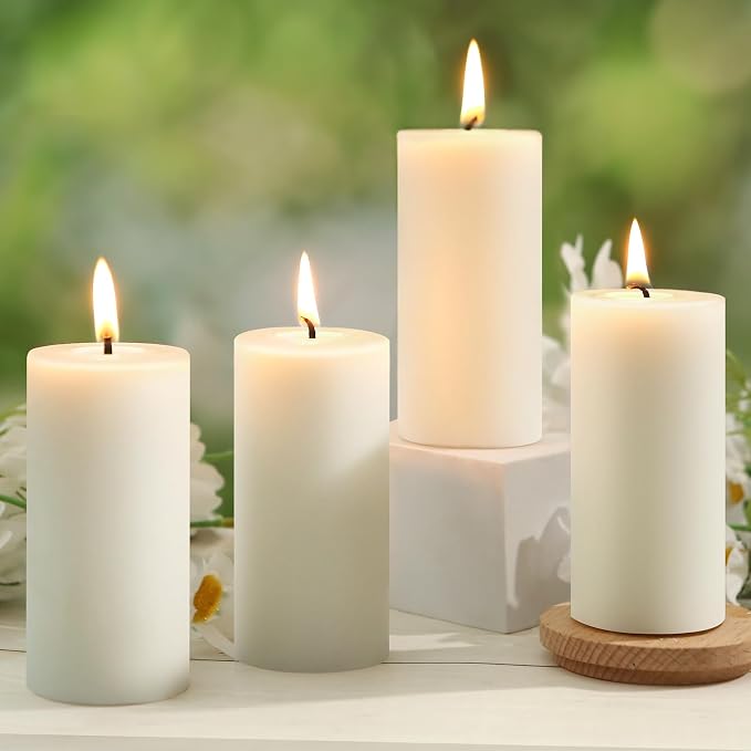 4 Pack Beeswax Pillar Candles,172 Hours Long Burning,Ivory White Beeswax Candles,Unscented Pure Bees Wax Candle for Home,Prayer,Dripless Smokeless Organic 100% Bees Wax Candle Bulk 2x4in