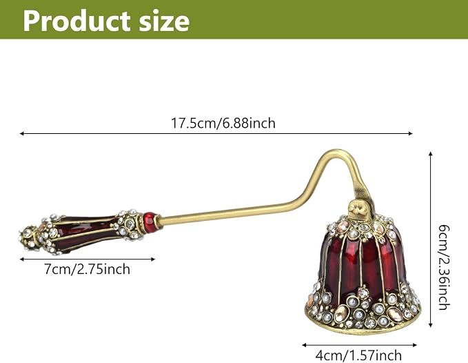 Decorative Candle Snuffer, Red and Gold Tone with Rhinestone Accents, Zinc Alloy and Resin, 6.69x2.35x1.55 Inch (Red)