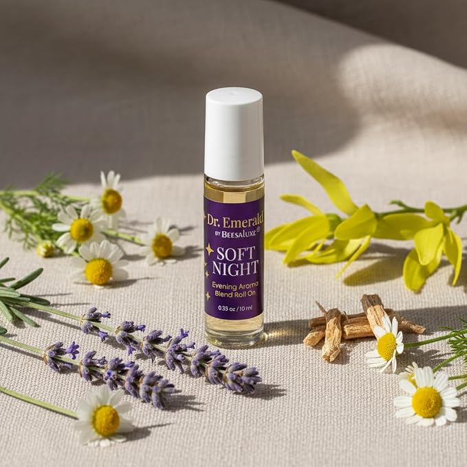 Dr. Emerald Soft Night Evening Aroma Aromatherapy Roll On - Essential Oil Blend with Lavender, Marjoram, Chamomile, Valerian & Ylang Ylang (10 ml / 0.33 oz, Soft Night)
