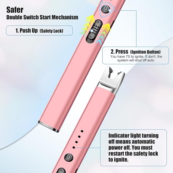 LcFun 3 Pack Candle Lighter Electric USB Rechargeable Plasma Arc Lighters with Safety Lock, Windproof Flameless Long Matches Lighters for Candle, Grill, BBQ, Camping, Gas Stoves (Pink,Black,Silver)