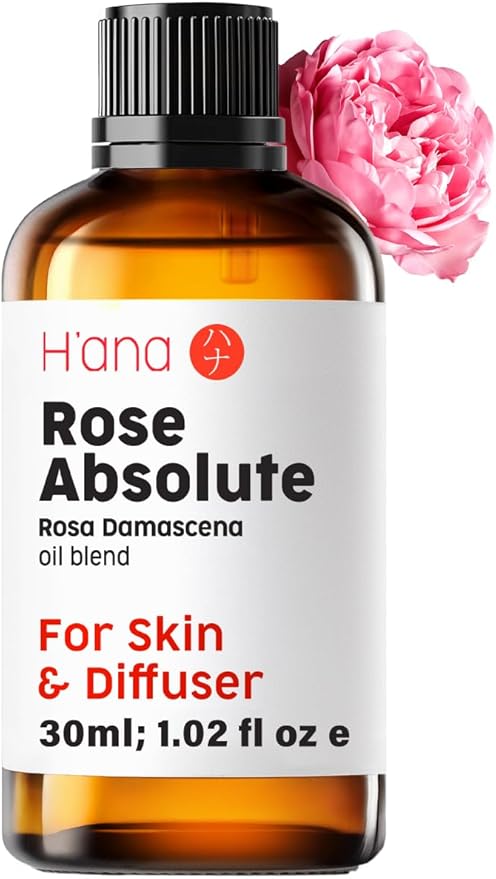 H'ana Rose Oil - 1.02 Fl Oz Rose Essential Oil for Hair, Skin, Diffuser, Aromatherapy & DIY