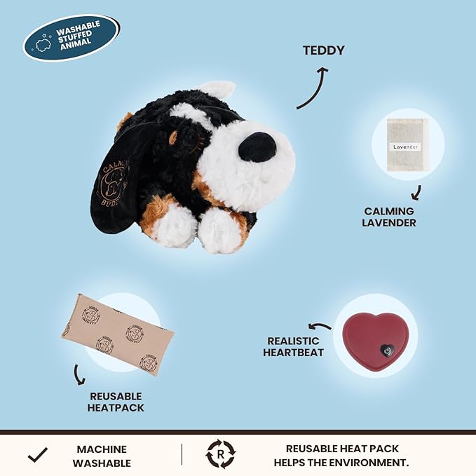 Teddy - Puppy Heartbeat Toy for Anxiety Relief with Reusable Heat Pack and Lavender, Sleep Aid for Dogs, Plush Comfort Toy for All Breads