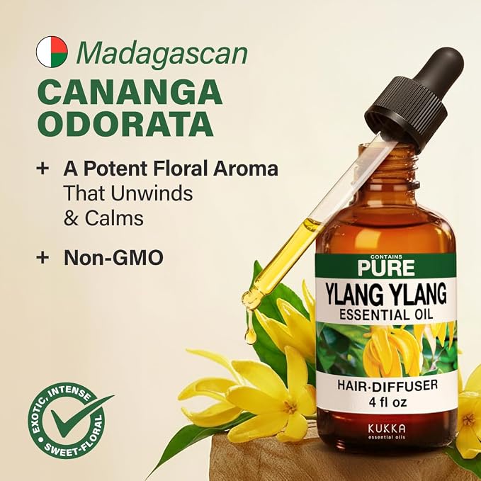 100% Pure Ylang Ylang Oil - 4 Fl Oz Ylang Ylang Essential Oil for Hair, Skin, Diffuser, Aromatherapy & DIY Soap Making Scent