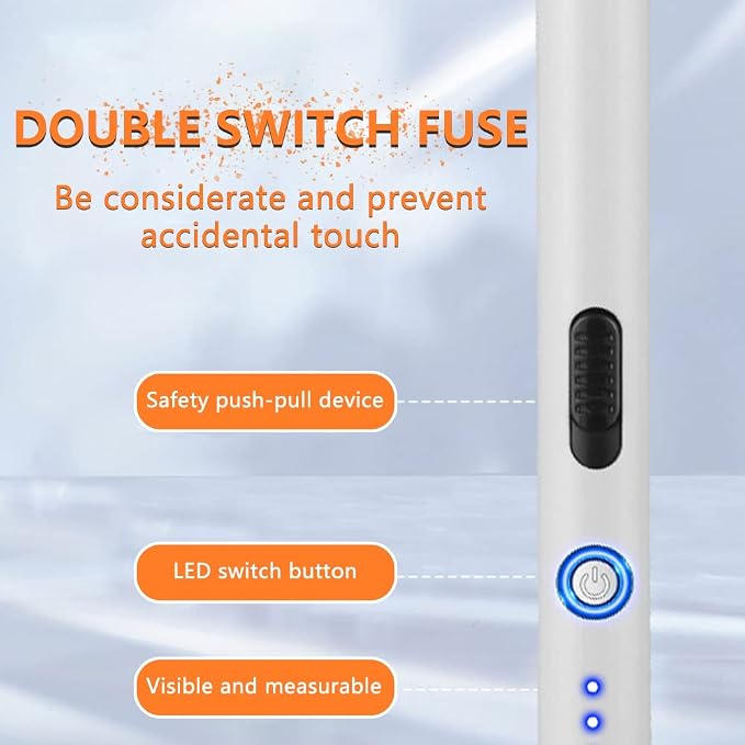 Electric Lighter Rechargeable Plasma Flameless USB Lighter with Safety Lock Dual Arc LED Display for Candle Grill Kitchen Camping (White)