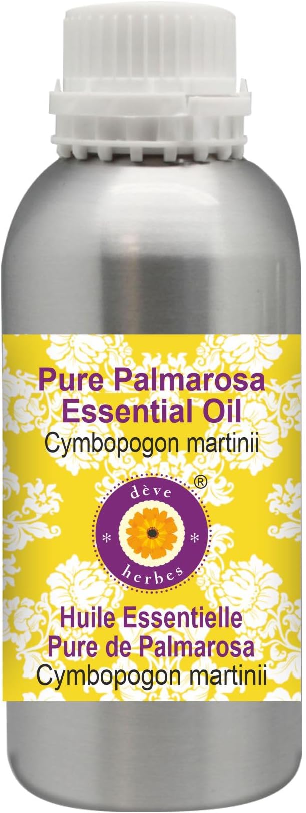 Deve Herbes Pure Palmarosa Essential Oil (Cymbopogon martinii) Steam Distilled 300ml (10 oz)