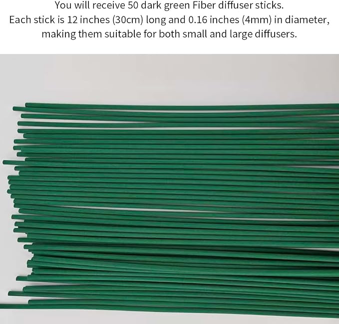 50PCS Dark Green Fiber Reed Diffuser Sticks 12 Inch Long 4mm Diameter Strong Absorption Refill Replacement Reeds for Diffuser Stick Essential Oil Scented Aroma Fragrance Rod for Home Office