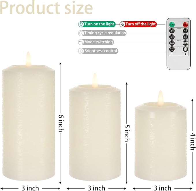 ANGELLOONG Flameless Pillar Candles with Remote, Real Wax LED Candles with Timer, Set of 3 Battery Operated Electric Flickering Candle for Home Decor, Living Room, Bedroom, Party