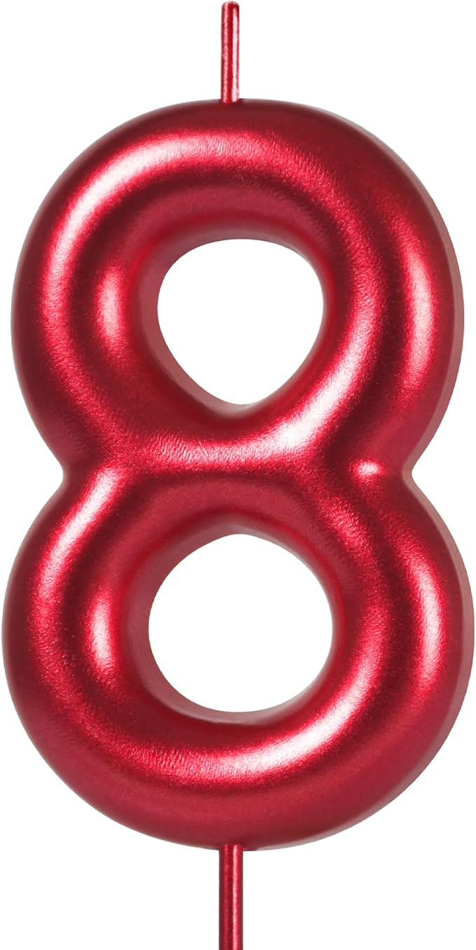 2.76“ Large Red 8 Birthday Candle, 8 Candle for 8th Birthday Boy, Number 8 Candle for Boys Red Theme Birthday Party Decorations, Red Birthday Candles for WWE Birthday Party Decorations
