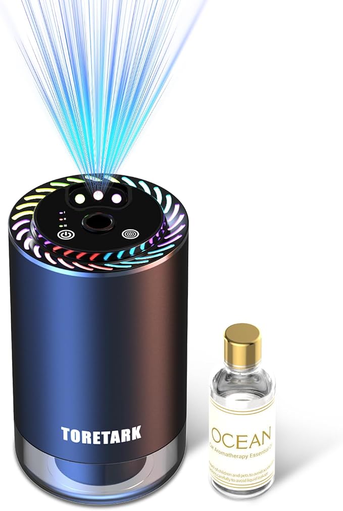 Smart Car Air Freshener with Star Light & 50ml Diffusers Oil Refills, Auto On/Off Aroma Diffuser, 3 Adjustable Mist Modes Rechargeable Aromatizante para Carro - Car Diffuser（Ocean）