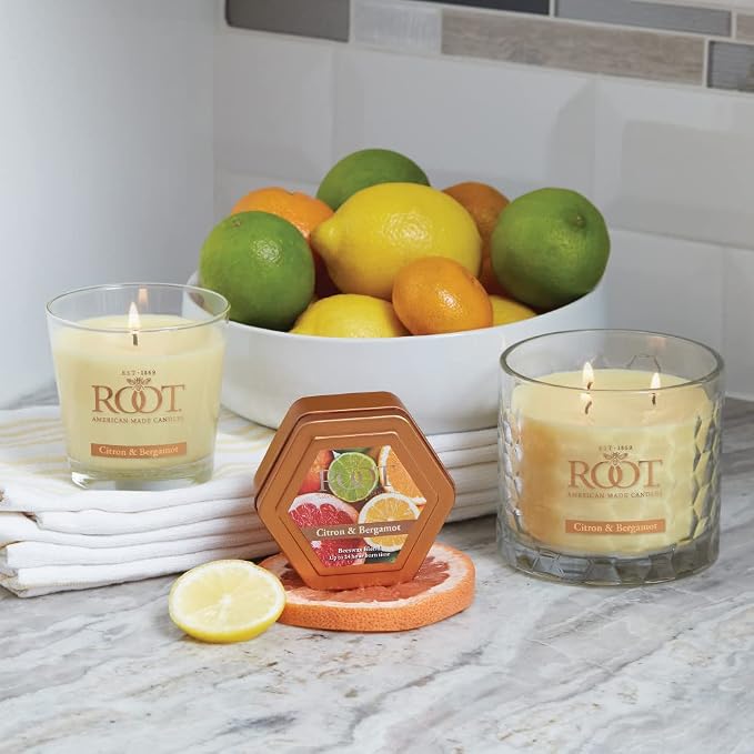Root Candles Scented Candles Honeycomb Beeswax Blend Premium Handcrafted Candle, 12-Ounce 3-Wick, Citron & Bergamot
