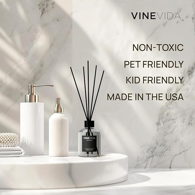 VINEVIDA Reed Diffuser Lemongrass & Ginger | Diffuser Reed for Home & Bathroom | Long-Lasting Scent Sticks Set | Oil Stick Diffuser | Bathroom Scent