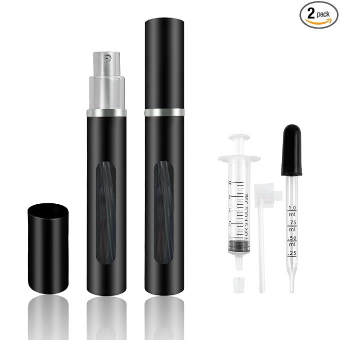 2 Pack Refillable Mini Perfume Atomizer Bottle，Portable Separate Bottles，Travel and Outings Spray Boxes Dispensers 5ml/0.2oz (Black)