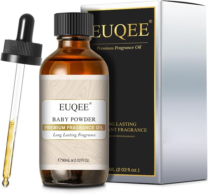 EUQEE Baby Powder Fragrance Oil Premium Fragrance Essential Oil 60ml with Glass Dropper for Aromatherapy, Candle Making, DIY Bath Bombs(2.02 Fl oz)