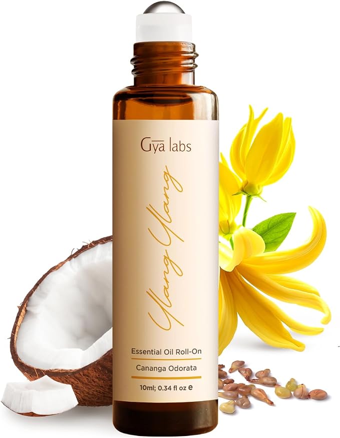 Gya Labs Ylang Ylang Essential Oil Roll On - 0.34 Fl Oz - Travel Size Roller for Camping, Skin, Aromatherapy Relief, Convenience