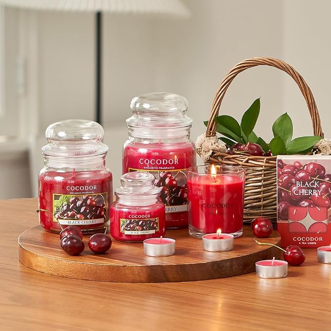 COCODOR Candle Black Cherry Scented, Large Glass Jar 18oz Wick Candle, 110 Hours of Burn Time