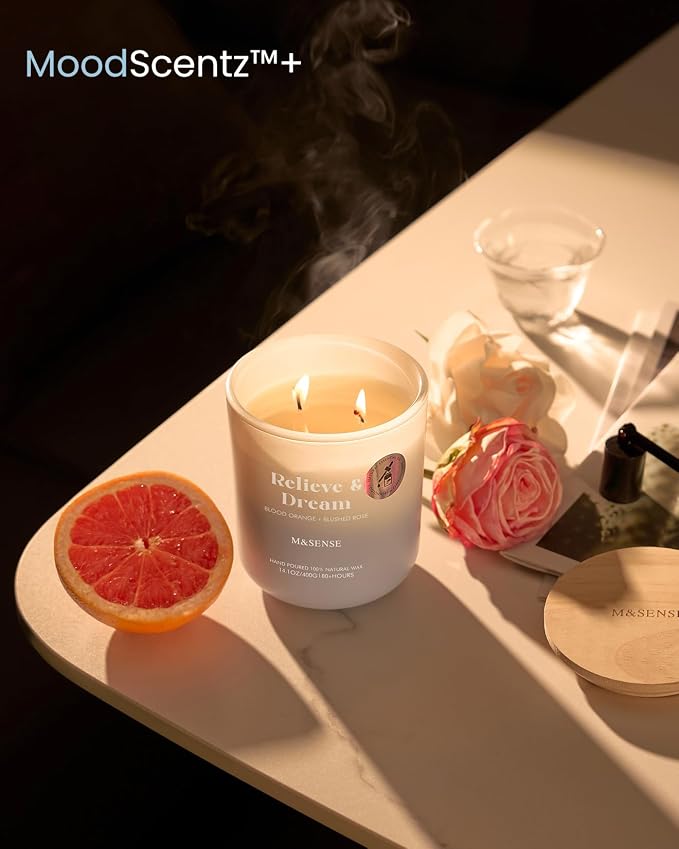 M&SENSE Sandalwood Jasmine Aromatherapy Candle 14.1oz for Stress Relief | 80-Hour Natural Soy Wax, Long Lasting Clean Non Toxic, Fresh Smelling for Spiritual Healing Gift