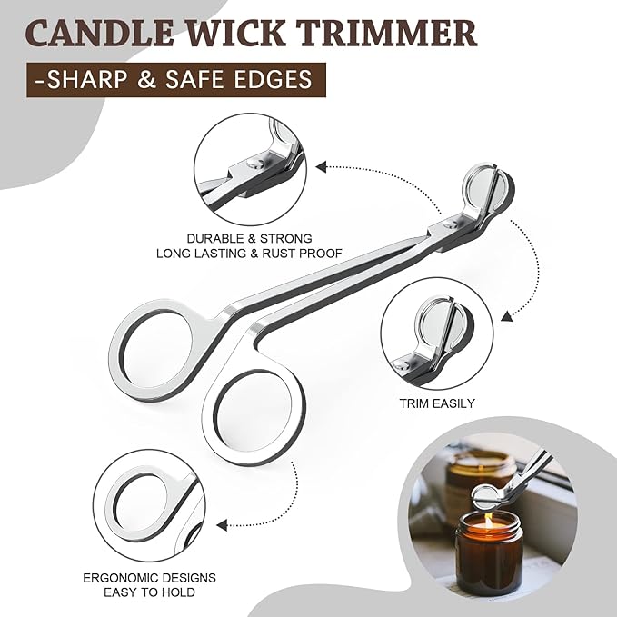 6 in 1 Candle Accessory Set,Candle Wick Trimmer Cutter,Candle Wick Dipper,Candle Wick Snuffer, Rechargeable Candle Lighter,Storage Tray Plate,Tweezers,Stainless Steel Candle Care Kit Home Gift
