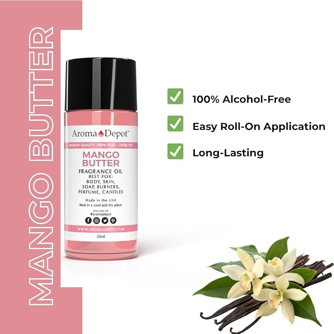 Aroma Depot Mango Butter Fragrance Oil 30ml Roll-On Bottle for Candle Making, Soap Making, Diffusers & DIY Crafts