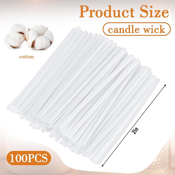 Conelist 100 Pack 2 Inch Cotton Wicks for Sand Candles Making 100% Natural Cotton Candle Wicks, Low Smoke, No Lead and Metal for Candle Making DIY (White)