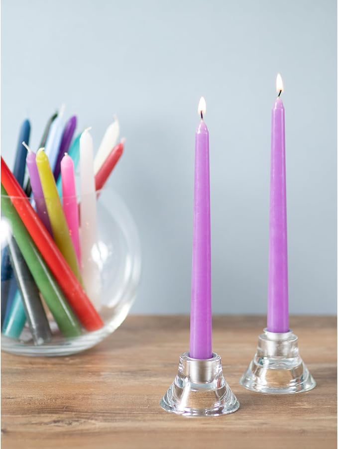 CANDWAX 12 inch Taper Lilac Candles Pack of 4 - Unscented Smokeless Dripless Tall Candlesticks - Perfect for Special Occasions, Ordinary Dinners, for Mother's Day - Lavender Candle Sticks