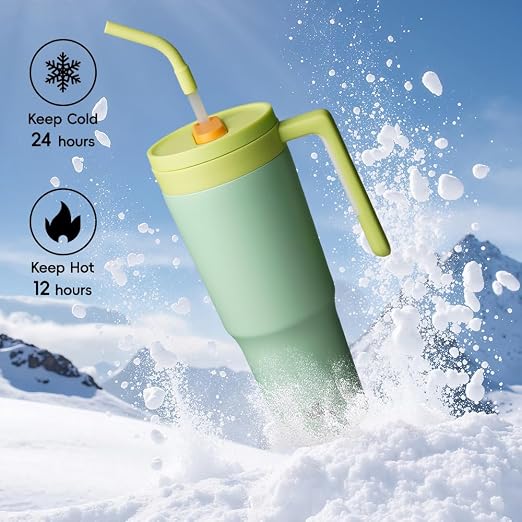 Konokyo 12 Pack 40 Oz Tumblers with Handle and Straw, Bulk Vacuum Insulated Stainless Steel Travel Mugs with Lids for Office, Events and Group Orders Lime