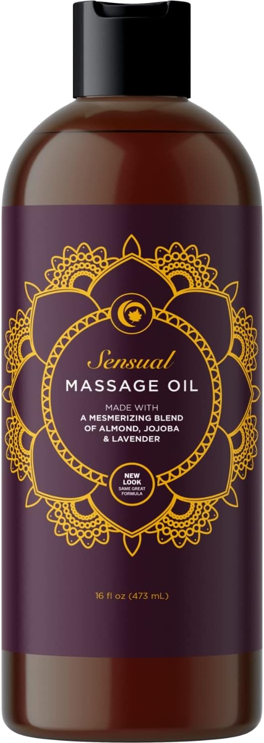 Aromatherapy Sensual Massage Oil for Couples - Relaxing Lavender Massaging Oil for Massage Therapy with Vitamin E Jojoba & Sweet Almond - Naturally Scented Vegan Non GMO & Gluten Free (16 Fl Oz)