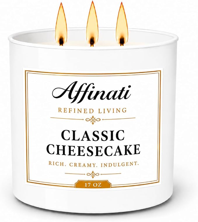 Affinati Classic Cheesecake 3-Wick Candle – Large Soy Blend Candle, Strong Scent Throw Sweet Rich Dessert Gourmand Bakery Candle, Premium Home Fragrance Gift
