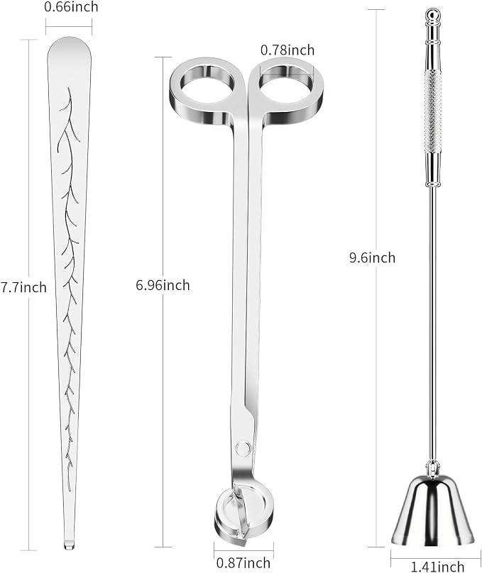 calary Candle Wick Trimmer, Candle Snuffer and Wick Dipper & Candle Accessory Set, 3 in 1 Candle Care Kit for Candle Lover (Silvery)