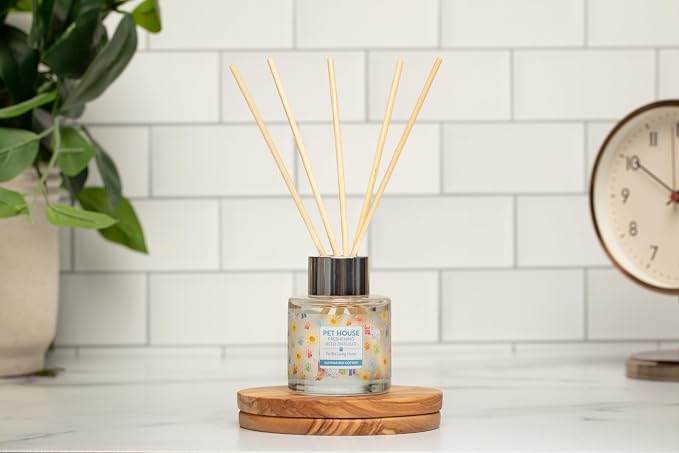 Pet House Sunwashed Cotton Scented Reed Diffuser with Bamboo Sticks, Long Lasting Pet Air Freshener - Clean Linen Diffuser for Home