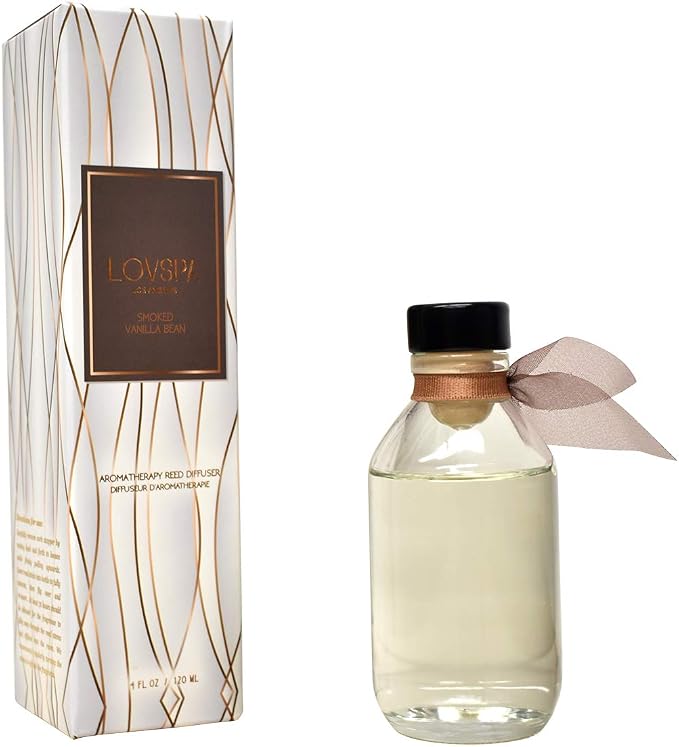 Smoked Vanilla Reed Diffuser Set, Living Room Decor, Home Fragrance | Smoked tahitian vanilla, sandalwood, and leather profile, entryway, office shelf, guest bathroom, powder room, living room
