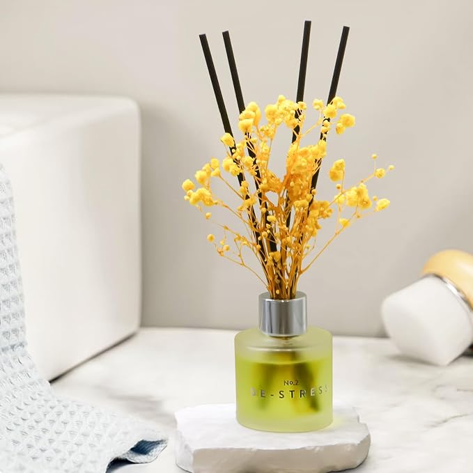 Jasmine White Tea Scent Diffuser, 1.7 oz Reed Diffuser with Dried Flower for Bathroom Small Place, Last up to 30 Days
