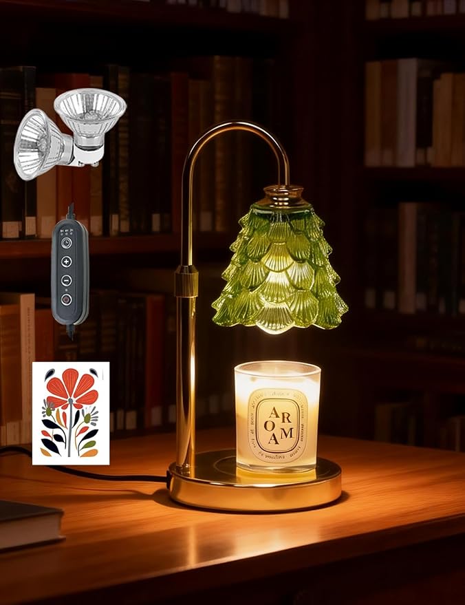 Candle Warmer Lamp, Flower Glass Candle Lamp with Timer, Birthday Gifts for Mom Women, Dimmable Height Adjustable Home Gifts, Home Decor for Home Bedroom Office Fragrance (Light Green)
