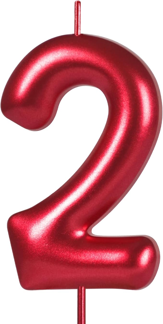 2.76“ Large Red 2 Birthday Candle, 2 Candle for Second Birthday Boy, Number 2 Candle for Boys Red Theme Birthday Party Decorations, Red Birthday Candles for Coraline Birthday Decorations