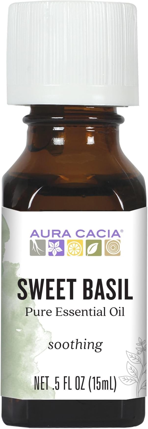 Aura Cacia Sweet Basil Essential Oil, 100% Pure Ocimum Basilicum Oil - Clarifying Aromatherapy for Diffusers, Home Care, Skincare, Custom Blends | 0.5 Fl Oz (Pack of 1)