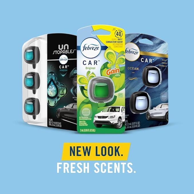 Febreze Car Air Freshener, Odor-Fighting Automotive Vent Clip, Gain Original Scent, 3 Count