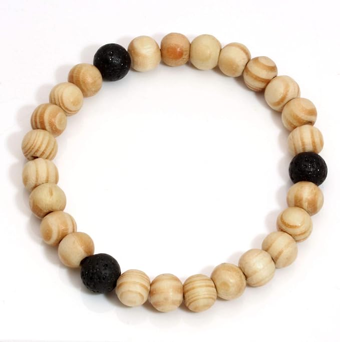 Milakoo 4Pcs Lava Rock Stone Beads Essential Oil Diffuser Bracelet for Men Women Wood Beads Bracelet