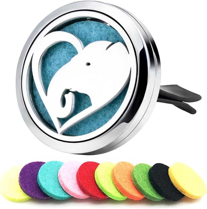 Car Essential Oil Diffuser Aromatherapy Vent Clip Love Elephant Car Diffuser Vent Clips Air Freshener Car Accessories for Women with 10 Refill Pads