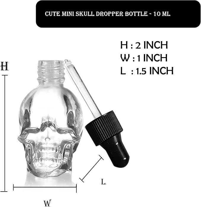 7 pcs Set 10ml Mini Skull Glass Dropper Bottle Leakproof Essential Oils Bottle for Storage and Travel (7pcs transparency skull bottle)
