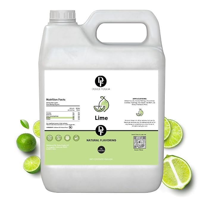 Dolce Flav Natural Lime Extract – 1 Gallon Oil-Soluble Kosher, Sugar-Free, Concentrated Citrus Lime Flavor for Candy, Chocolates & Desserts