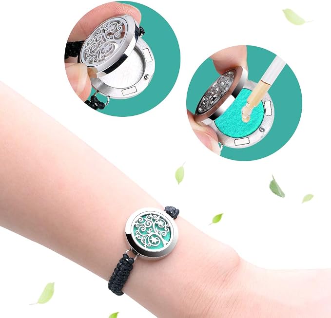 ttstar Essential Oil Diffuser Bracelet Set - Stainless Steel Aromatherapy Locket with Adjustable Band, Includes 12pcs Refill Pads Gift for Women