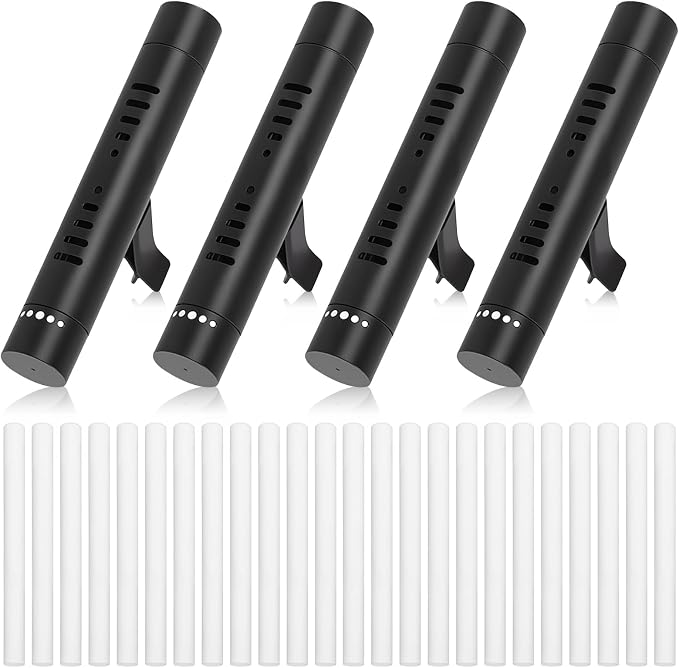 4 Pack Car Essential Oil Diffuser Vent Clip, Aluminum Essential Oil Car Diffuser Kit with 24 Pcs Odorless Sticks, Vent Clip for Cars, Office, Kitchen (Black, 4 Pcs)