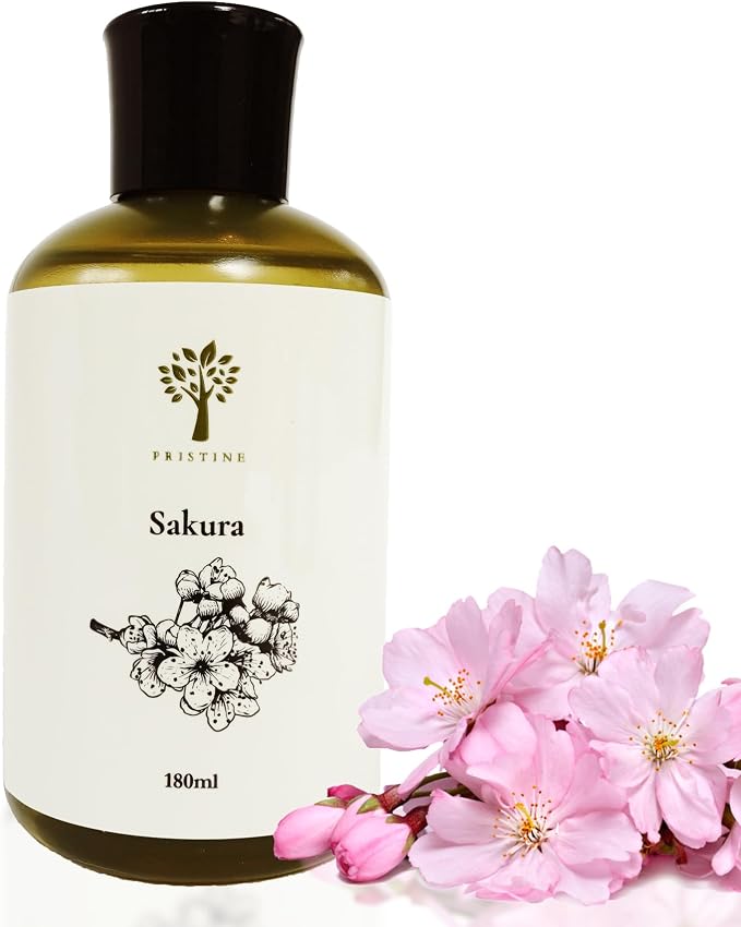 PRISTINE Sakura Diffuser Refill with Free Reed Stick | Cherry Blossom Flower Sakura Oil Diffuser & Reed Diffuser Sticks with Essential Oil Reed Diffuser Set | Home & Office | Calming Blend
